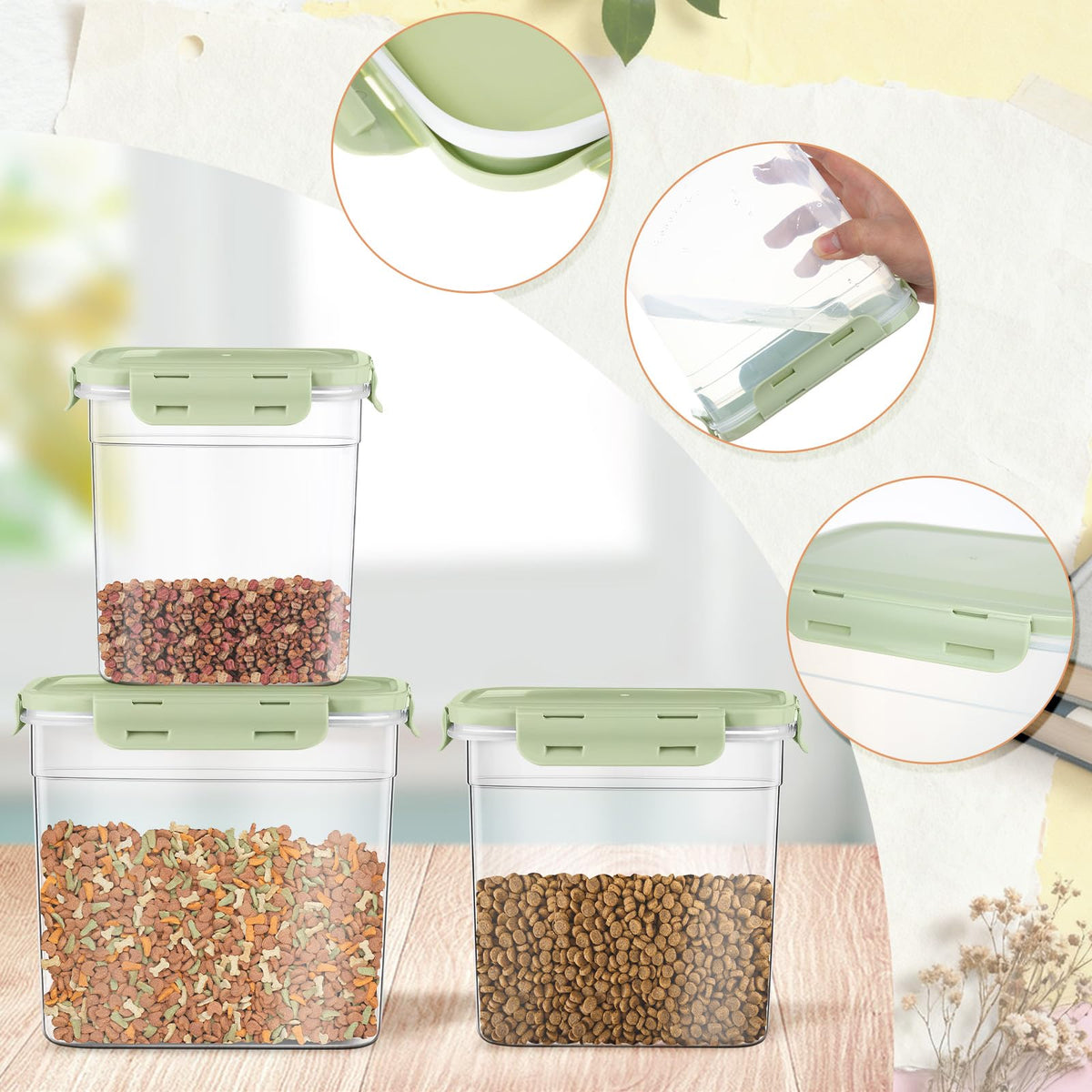 6 Pcs Dog and Cat Food Storage Containers with 2 Scoops F96659