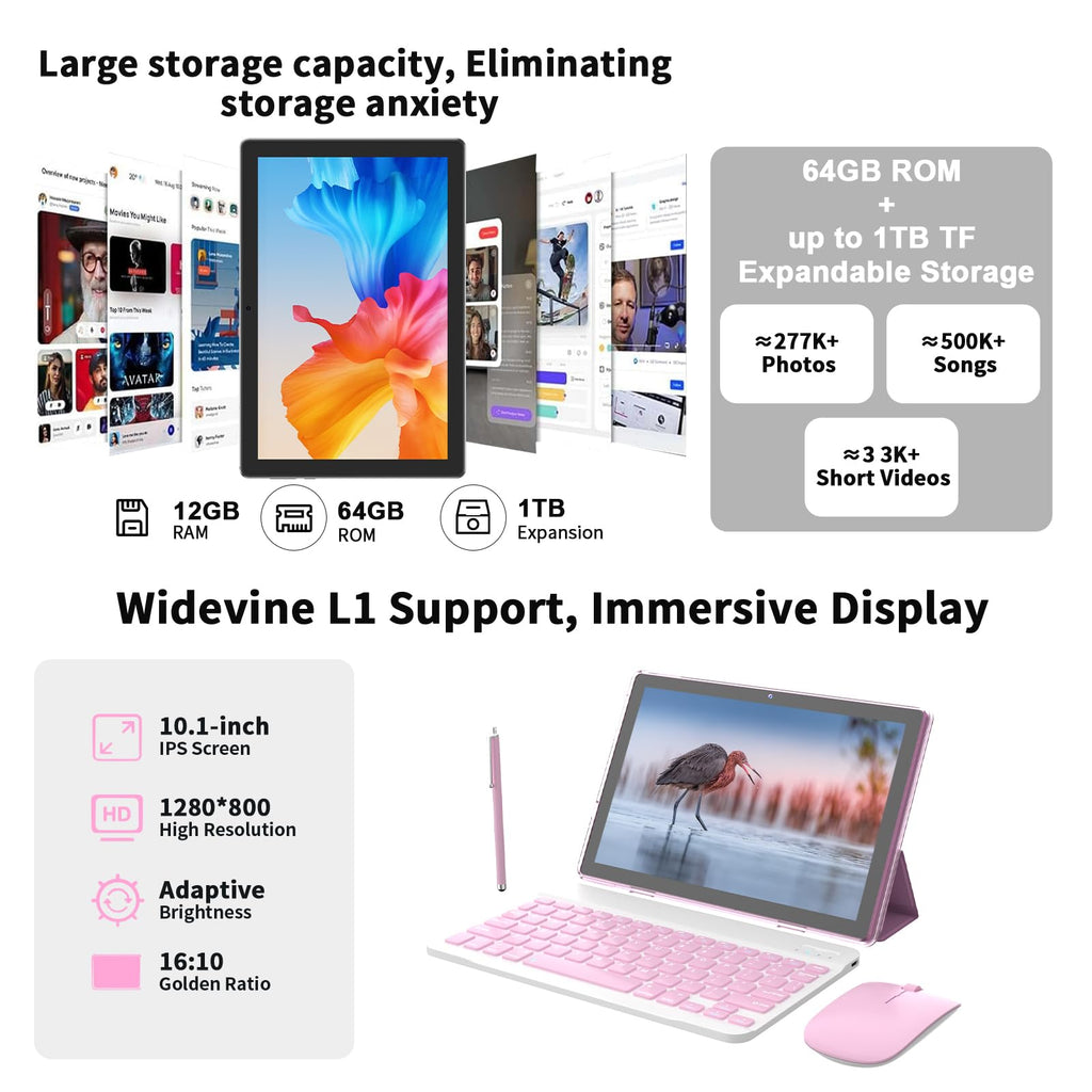 Android 16 Tablet 10 Inch 12 GB RAM 64GB ROM 2 in 1 Tablet PC L96238