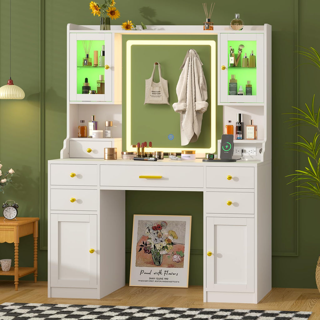 White Makeup Vanity Desk with LED Mirror S216