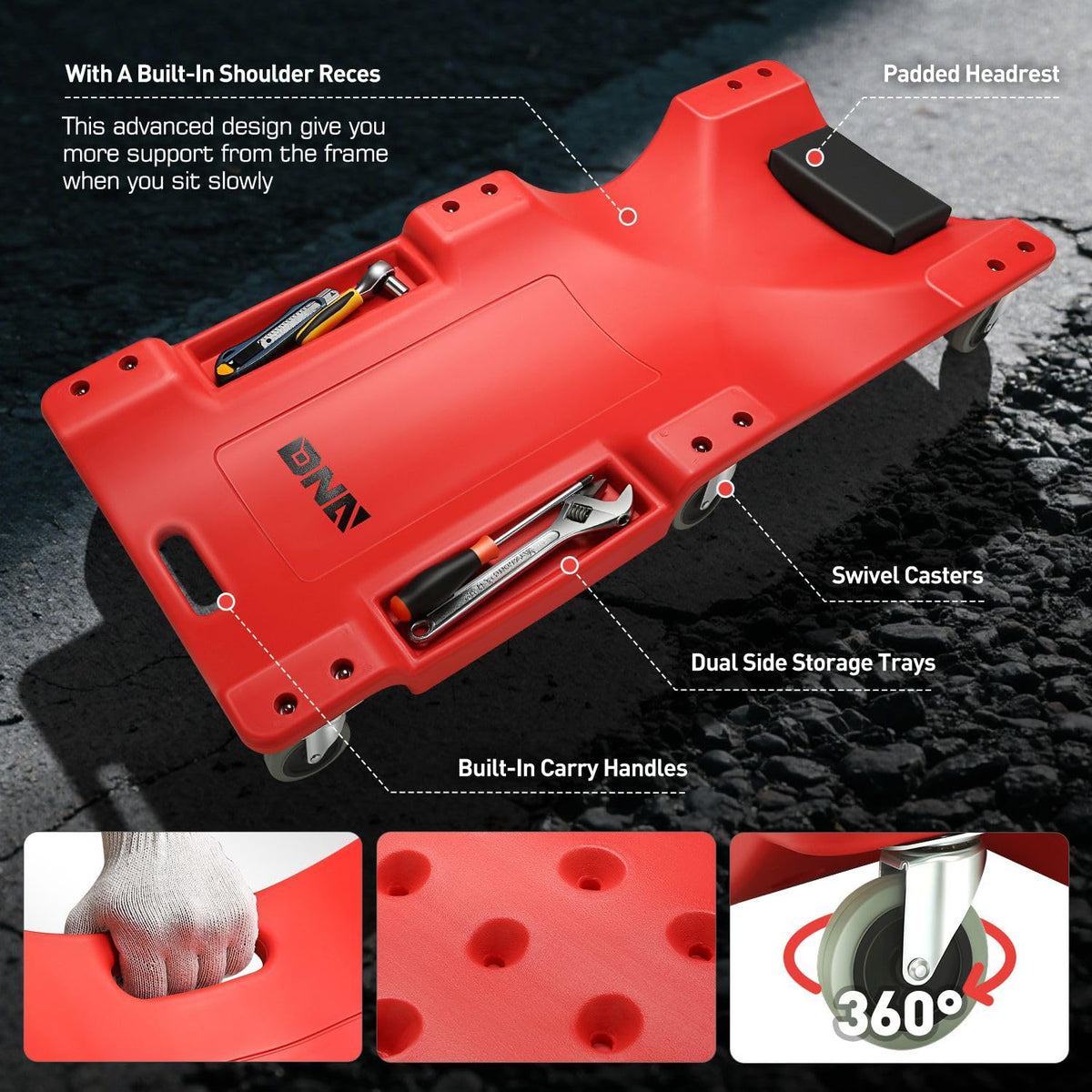 40 Inch Low Profile Rolling Creeper with Padded Headrest N57960
