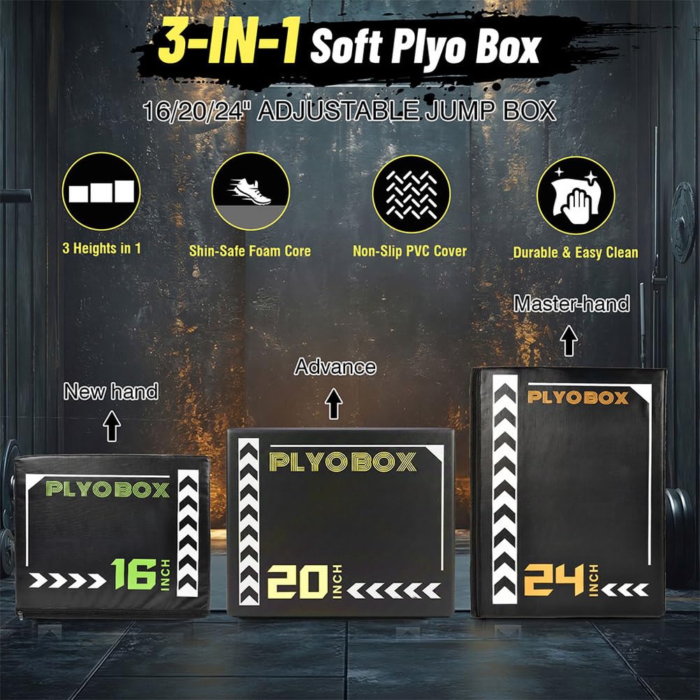 3-in-1 Foam Plyometric Jump Box, 16/20/24 Inch S7267