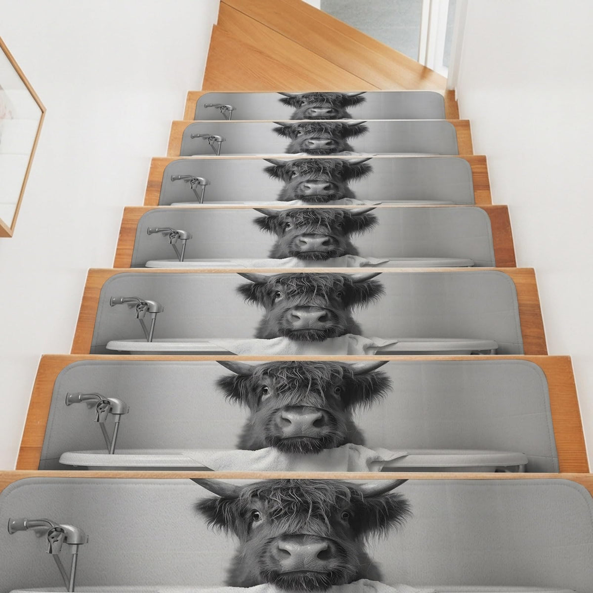 Highland Cow Non Slip Carpet Stair Treads Set of 4 Grey 30"x8" S128