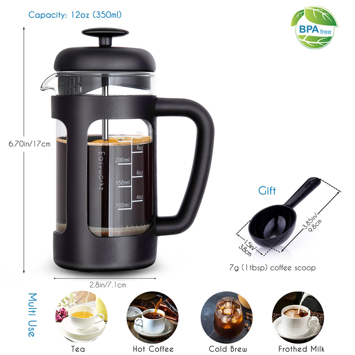 12 oz Borosilicate Glass French Press H278