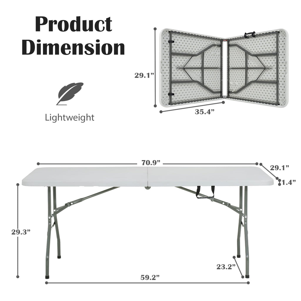 Portable Folding Table 6 FT Long with Handle White D974