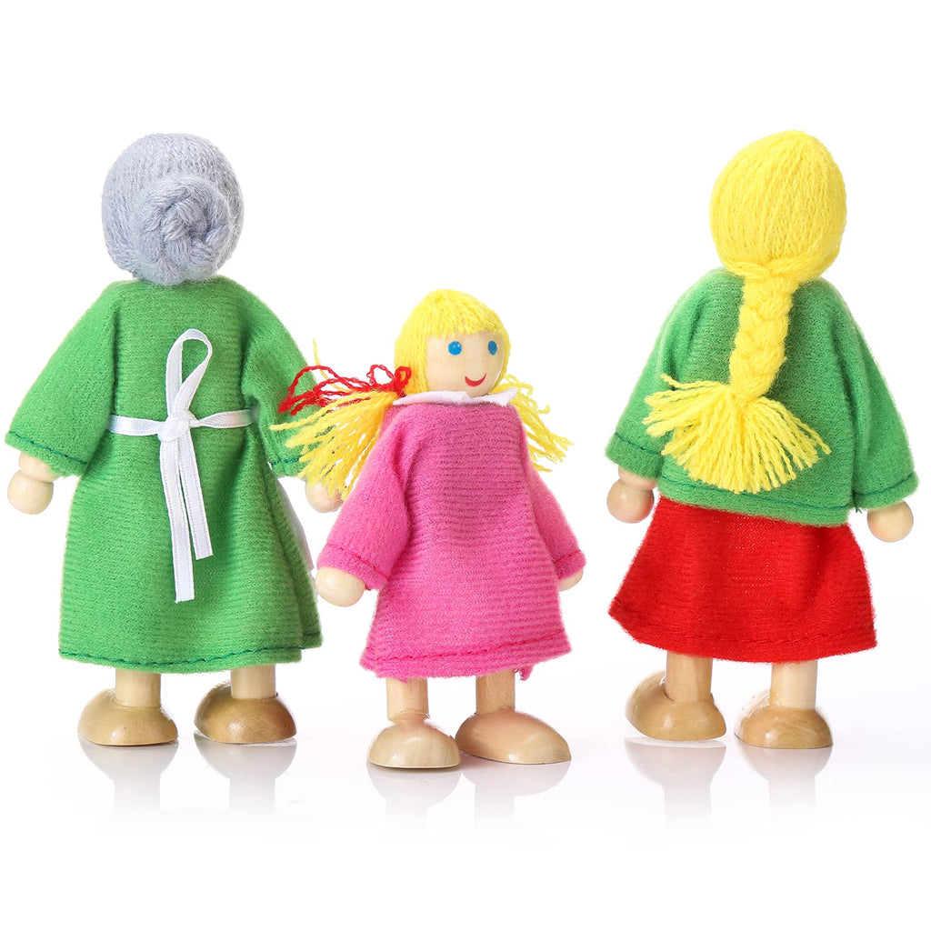 Wooden Dollhouse People Set of 7 Mini Dolls B185