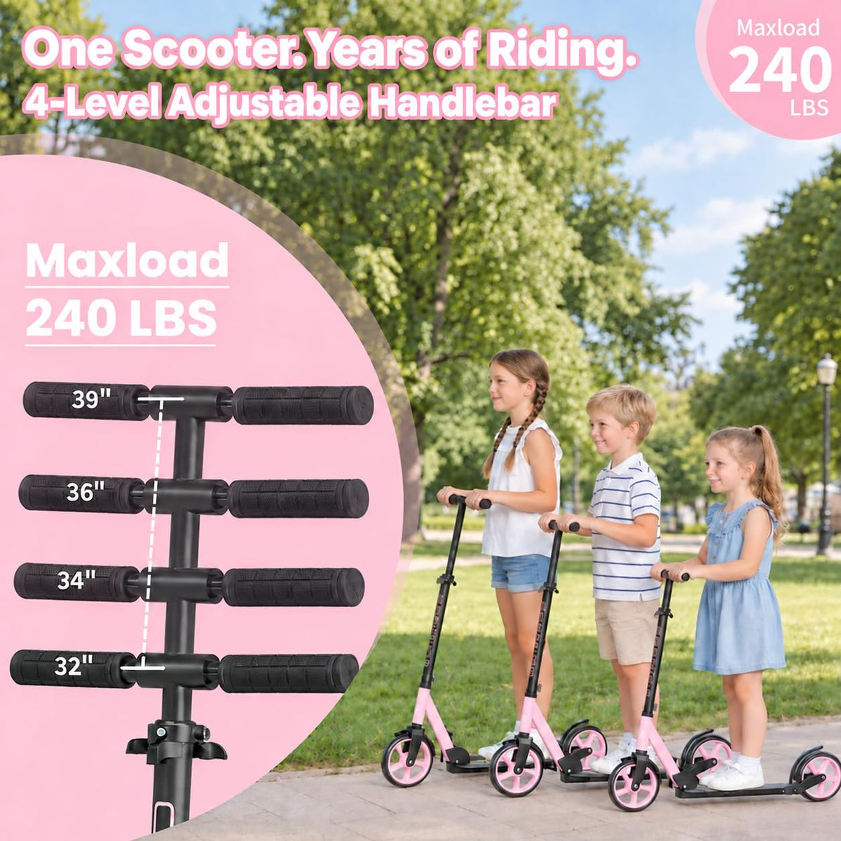 Lightweight Foldable Kick Scooter with Carry Strap B36764