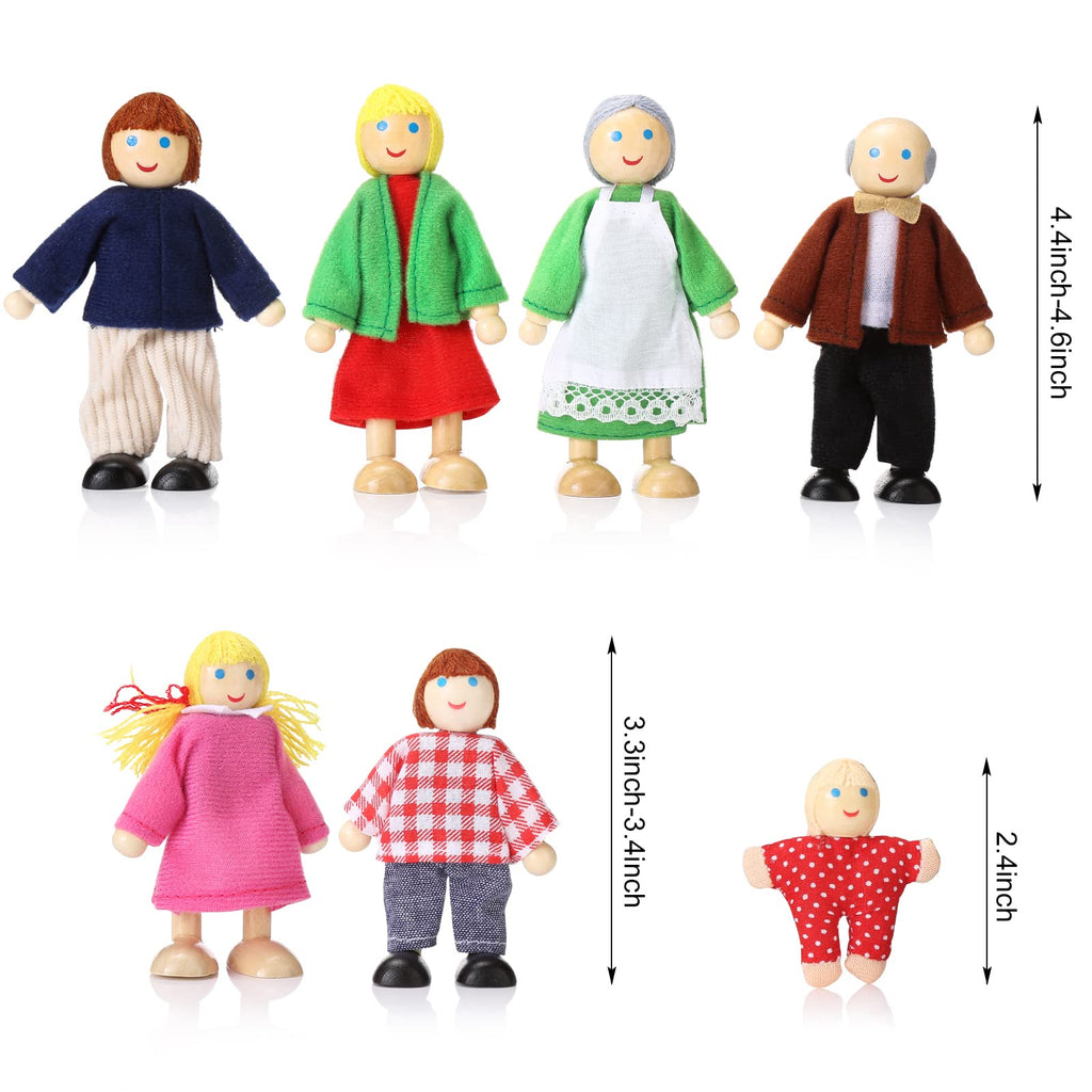 Wooden Dollhouse People Set of 7 Mini Dolls B185
