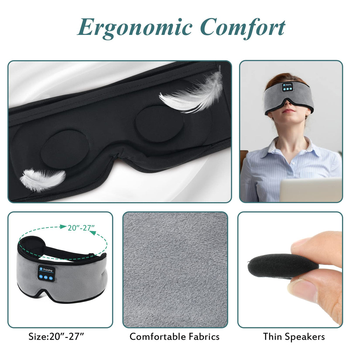 Wireless 3D Eye Mask Sleep Headphones Grey U115