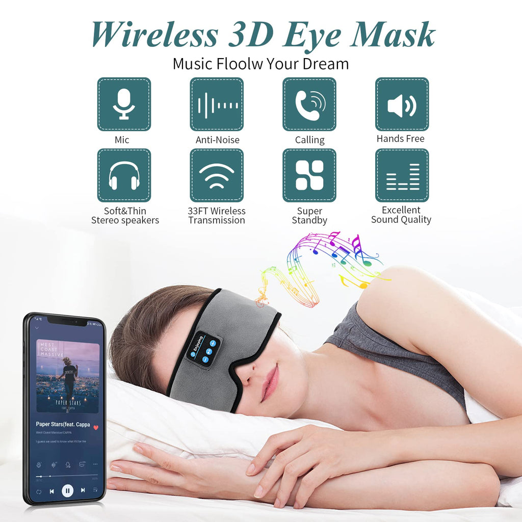 Wireless 3D Eye Mask Sleep Headphones Grey U115