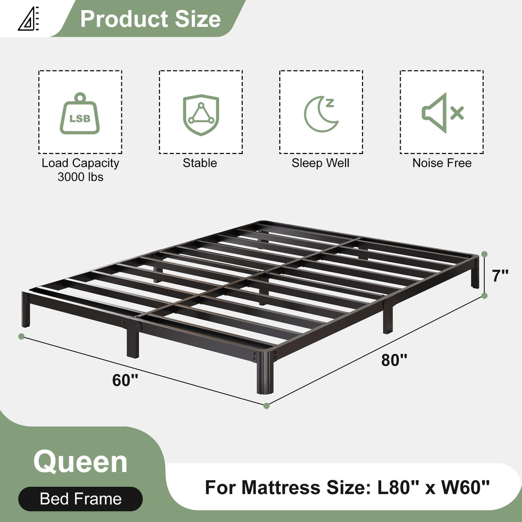 Black 7 Inch Queen Metal Platform Bed Frame P81452