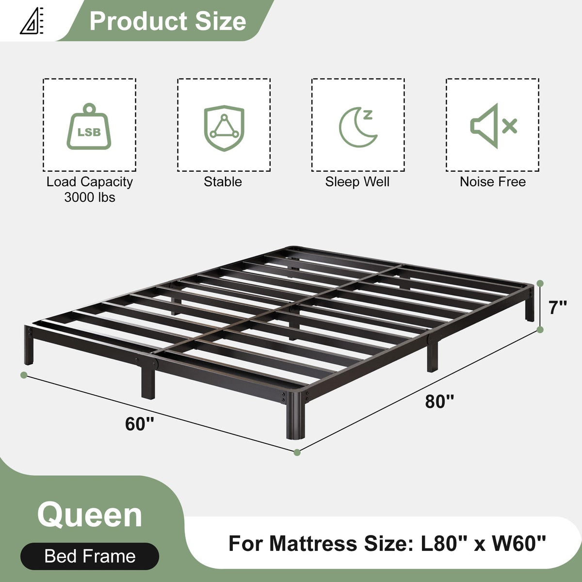 Black 7 Inch Queen Metal Platform Bed Frame P81452