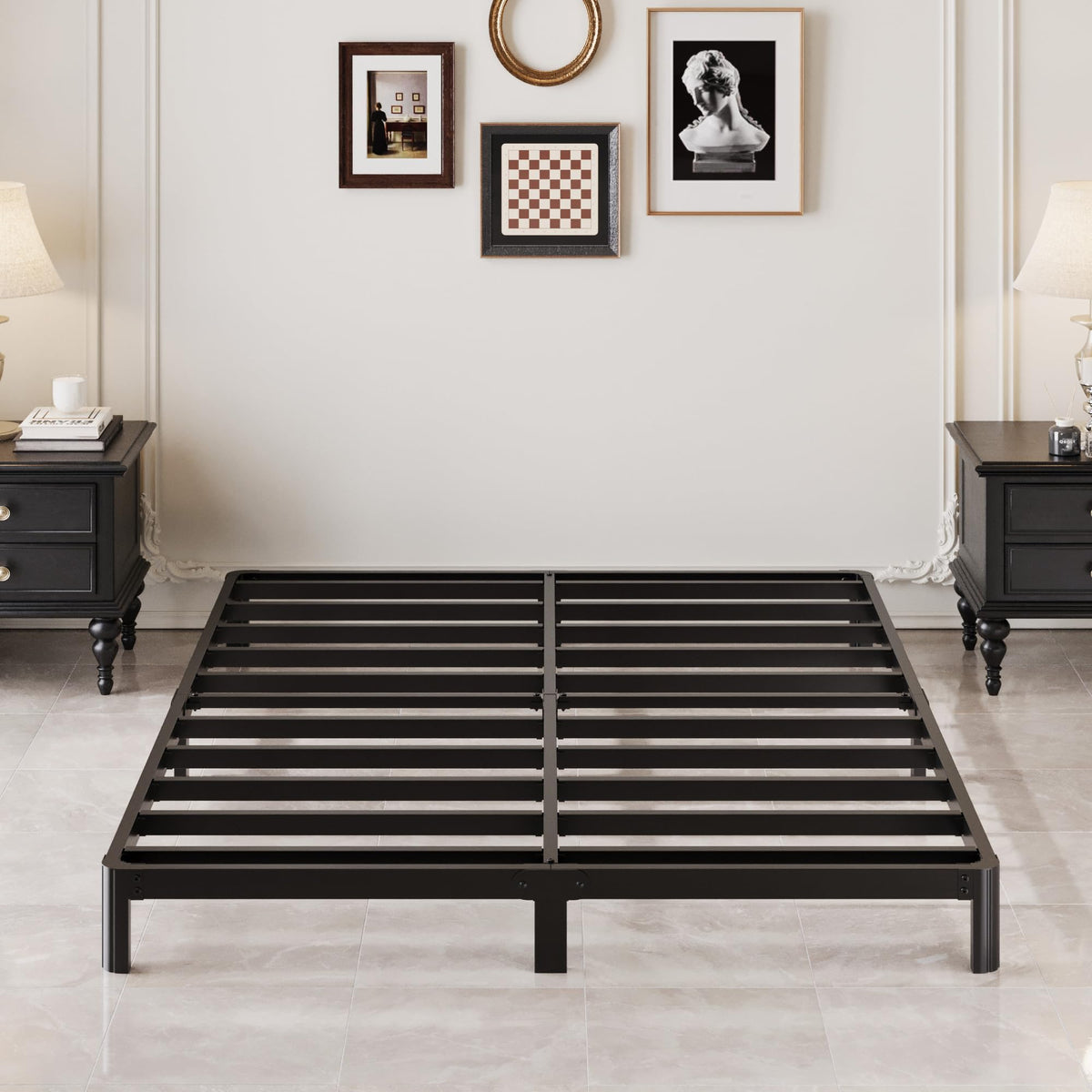 Black 7 Inch Queen Metal Platform Bed Frame P81452