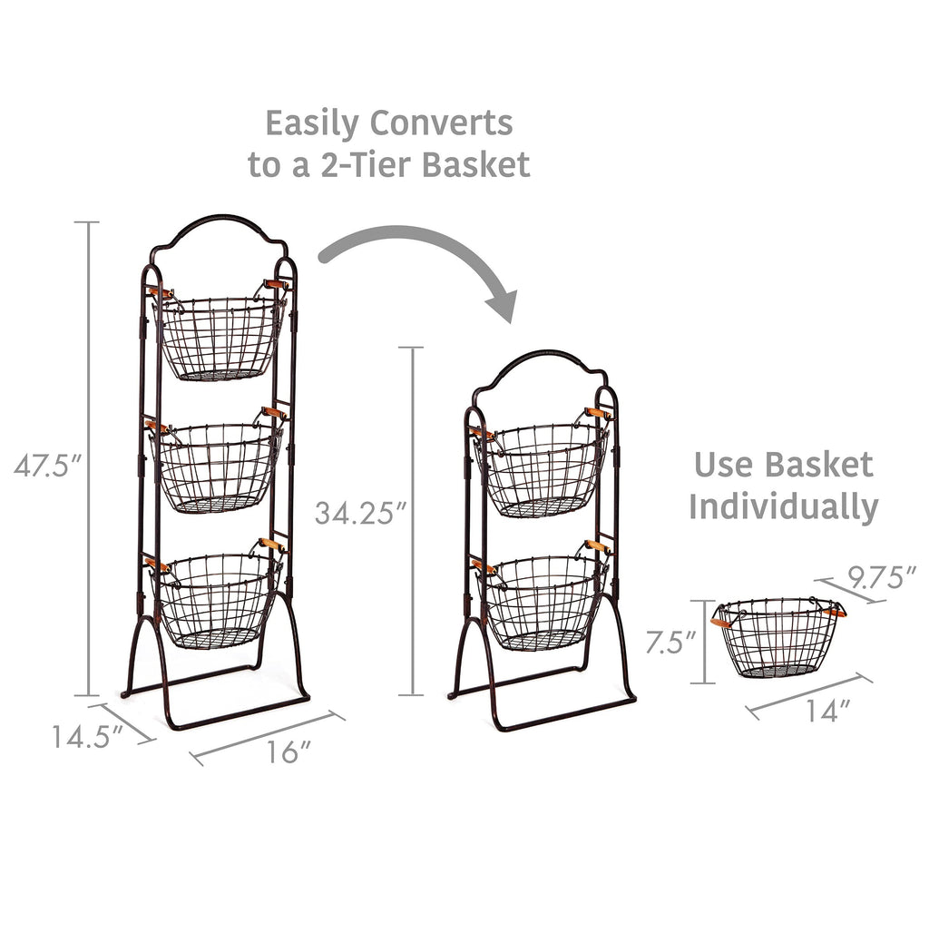 Adjustable 3-Tier Metal Floor Standing Storage Basket G2459