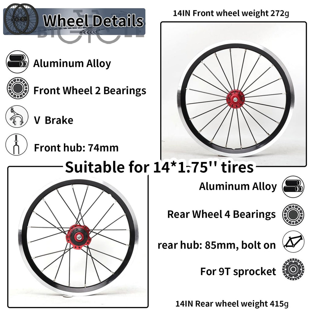 14inch 412 V-Brake Folding Bike Wheelset U2384