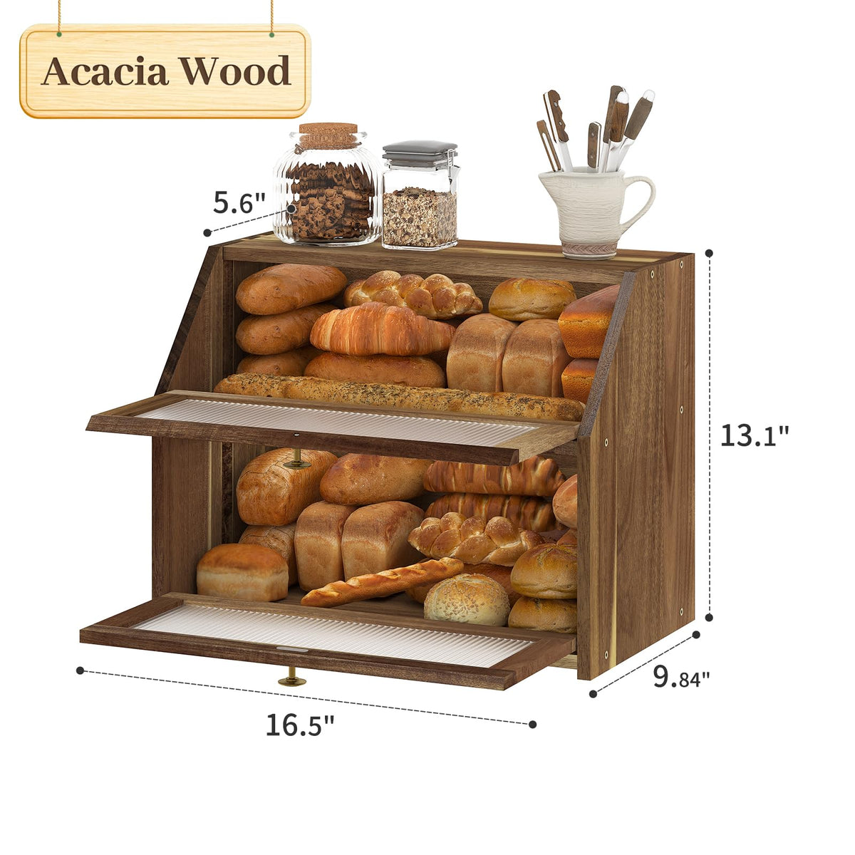 Acacia Wood 2 Layer Bread Box P71292