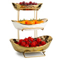 3 Tier White Gold Ceramic Fruit Bowl A9805