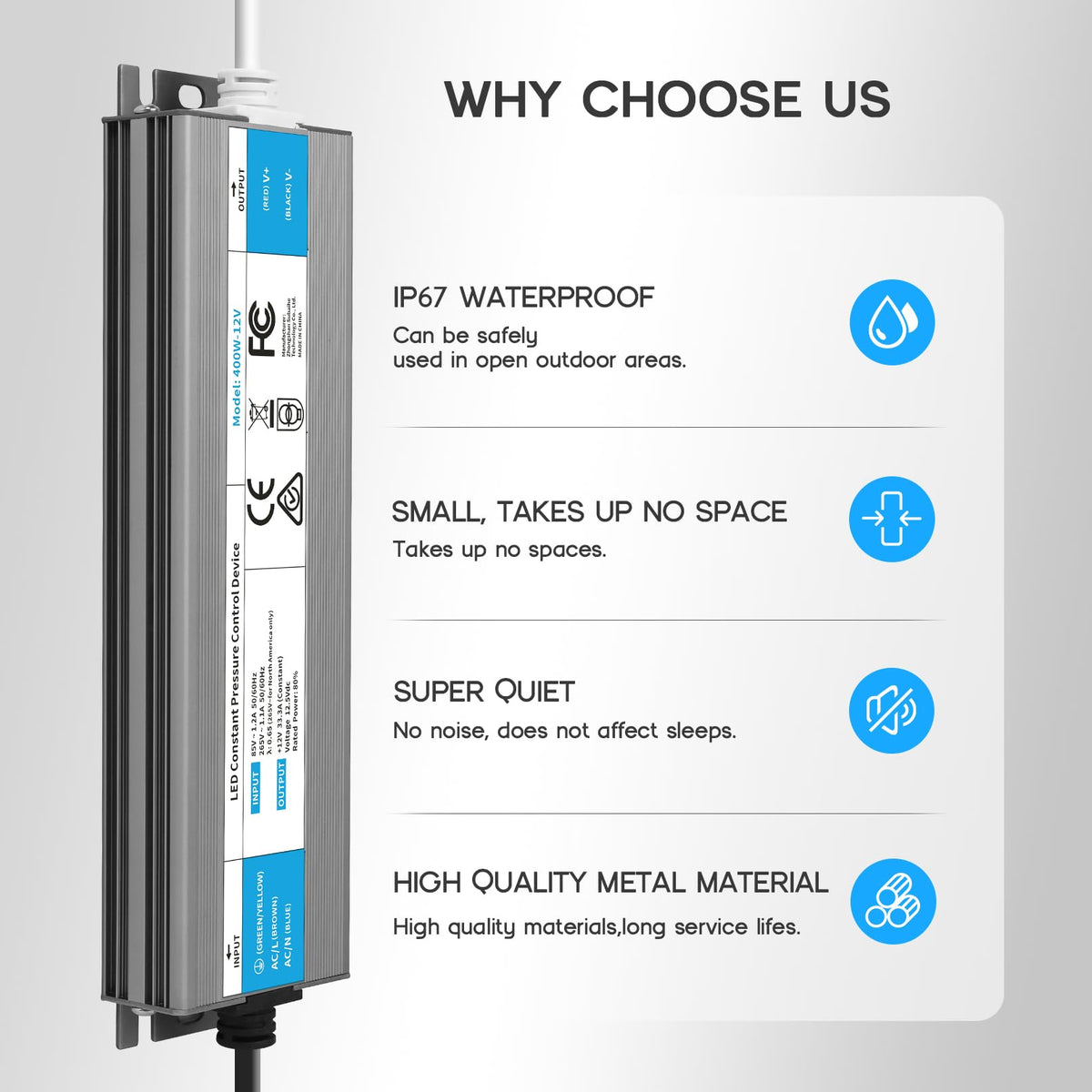 200 Watts Waterproof IP67 LED Driver 85V-265V AC to 12V DC Converter E13156