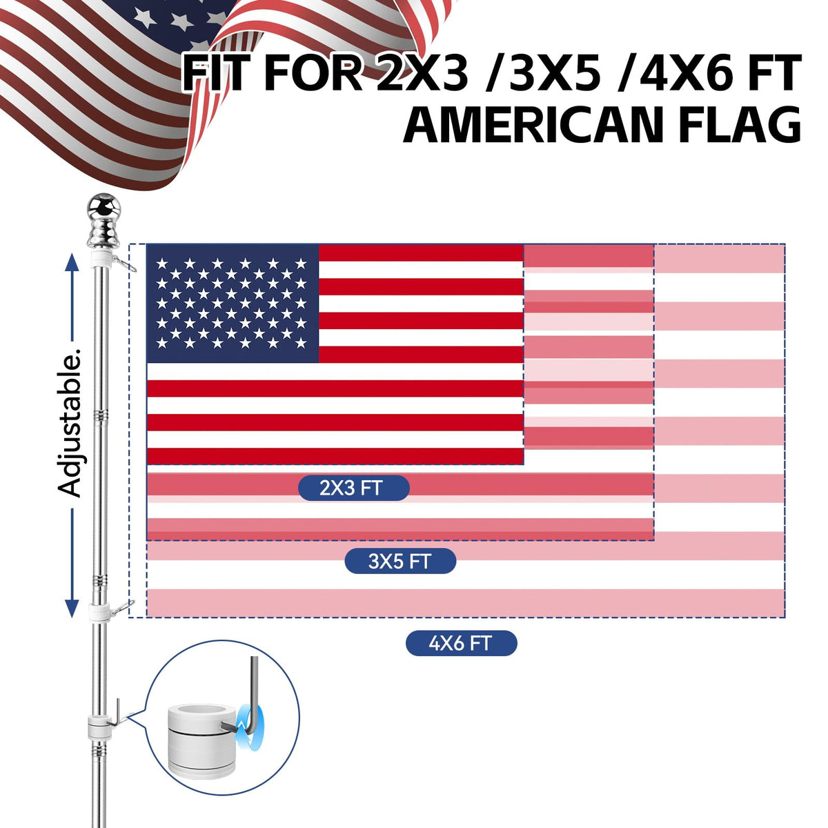 5 FT Flag Pole Kit with 3x5ft American Flag Stainless Steel Q72250
