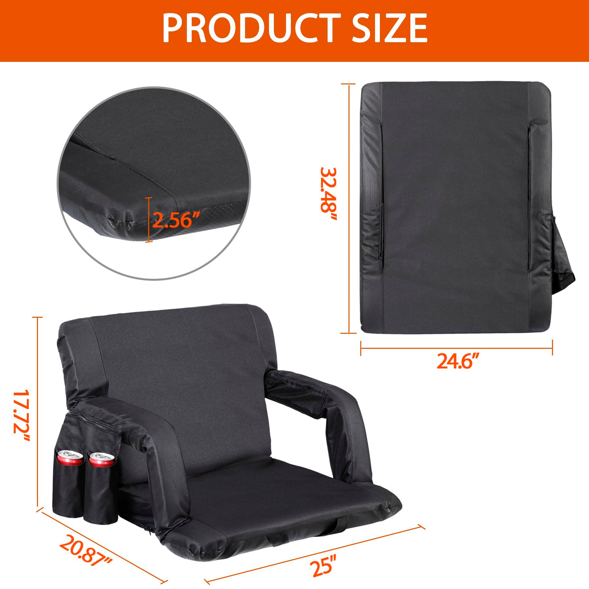 2 Pack Folding Bleacher Chairs with Cushion B958504