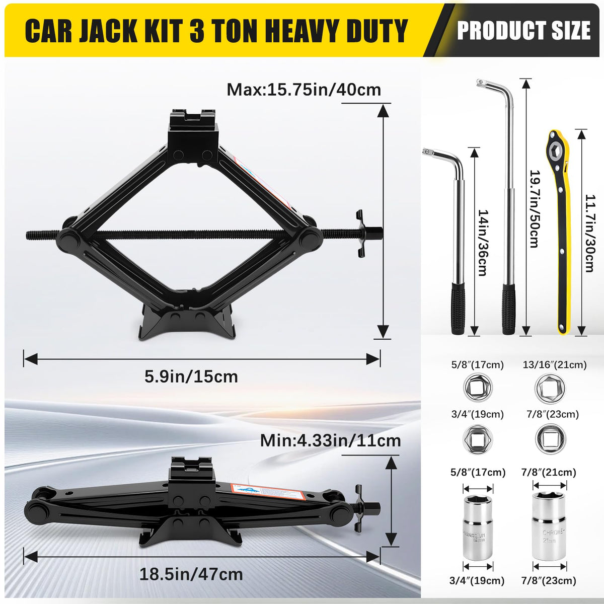3 Ton Portable Scissor Car Jack with Wheel Wrench E85712