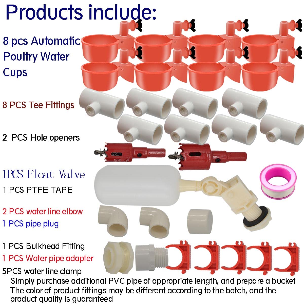 Automatic Chicken Nipple Waterer Cups and PVC Tee Fittings D244418