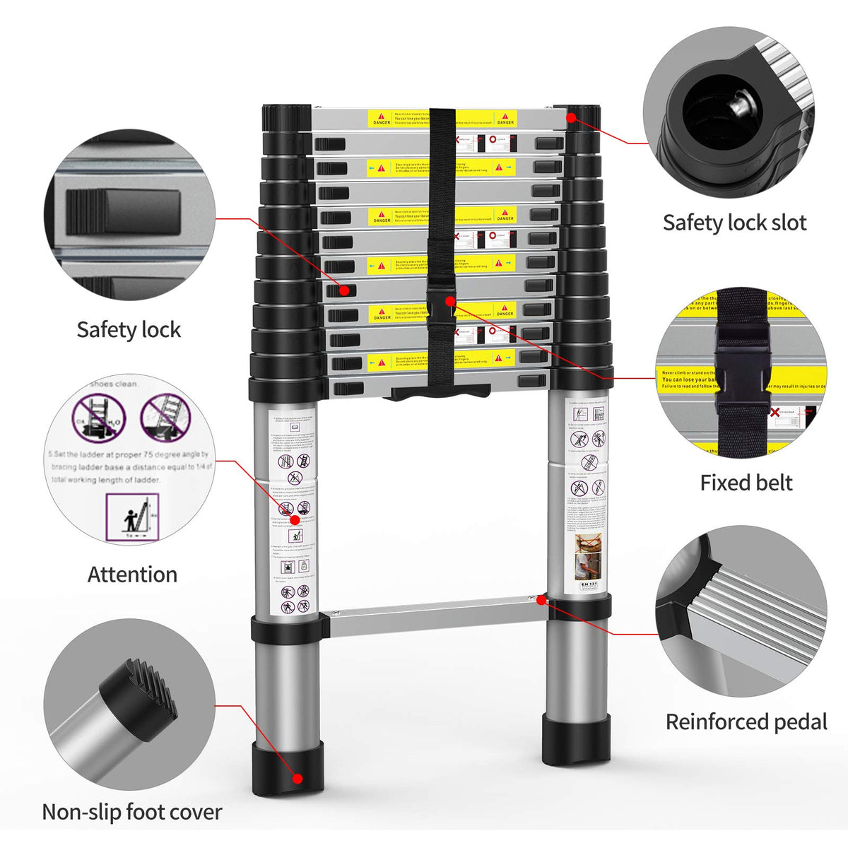 Telescoping Extension Ladder 12.5FT Aluminum with Carry Bag X96530