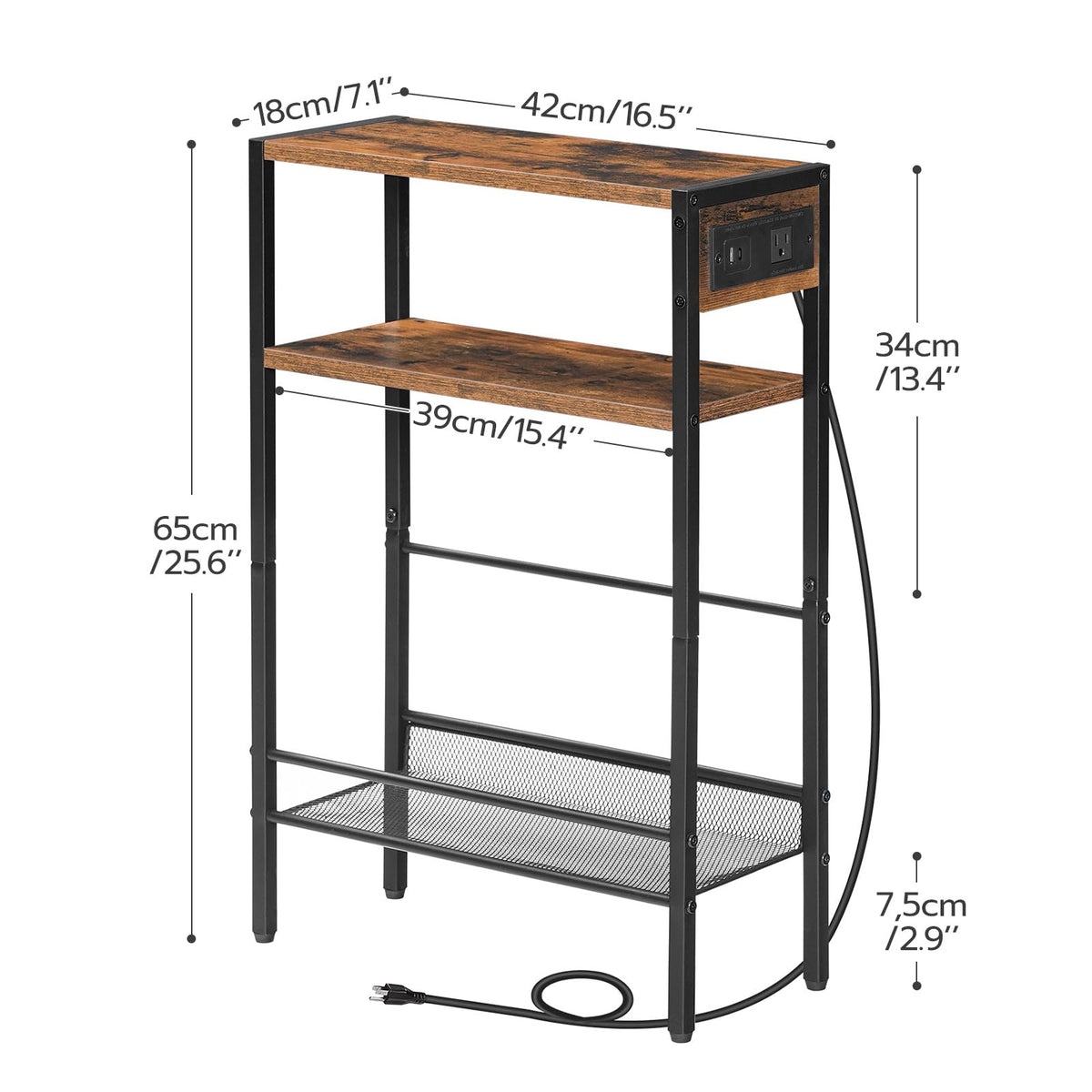 Small Narrow Side Table with Charging Station and Storage Shelf G165954