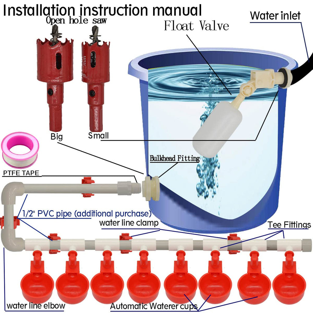 Automatic Chicken Nipple Waterer Cups and PVC Tee Fittings D244418