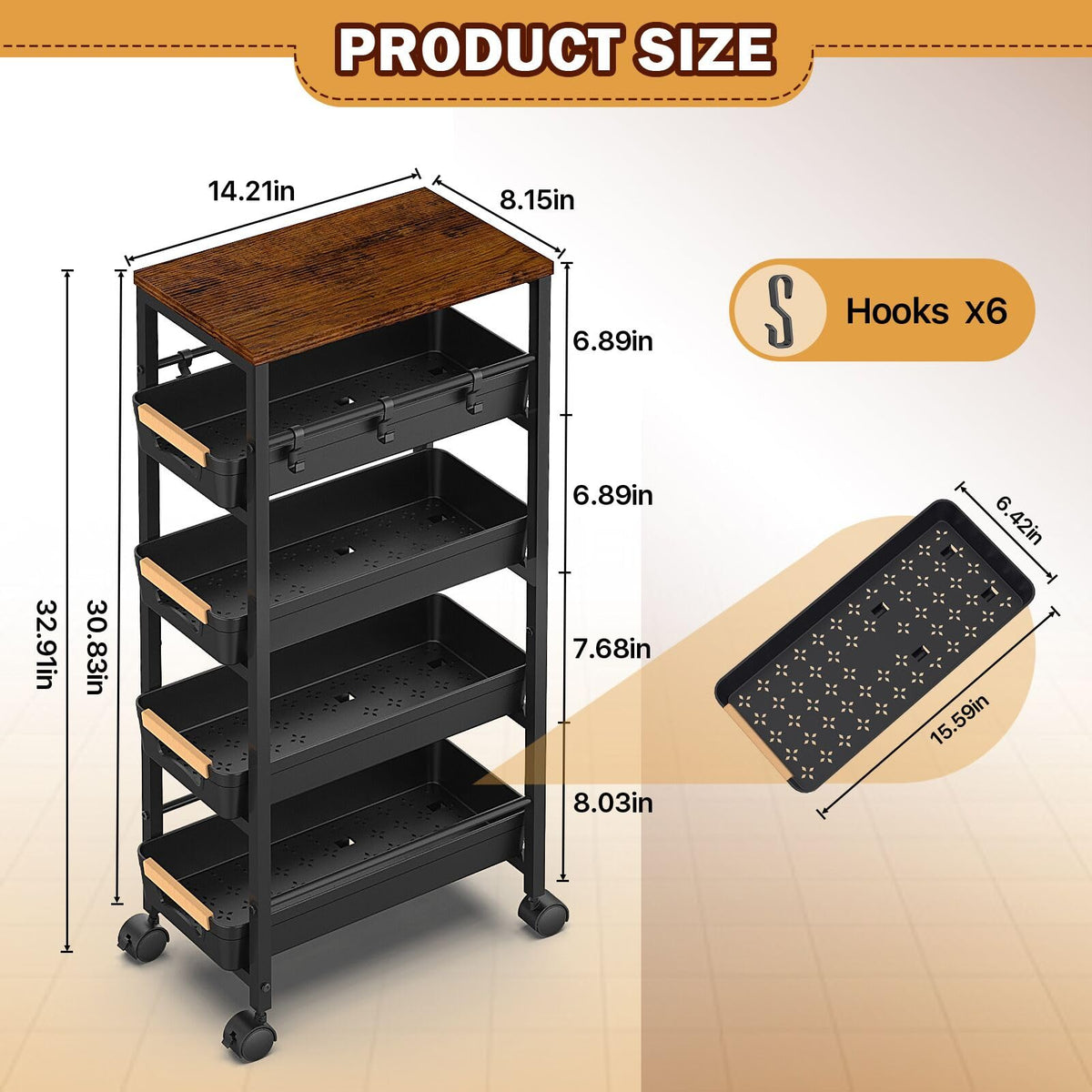 Slim Storage Cart with Wheels E3931