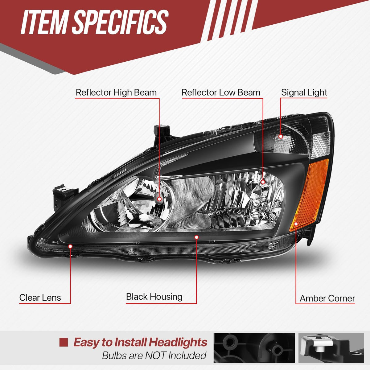Black Housing Amber Corner Headlight Assembly Set Y796