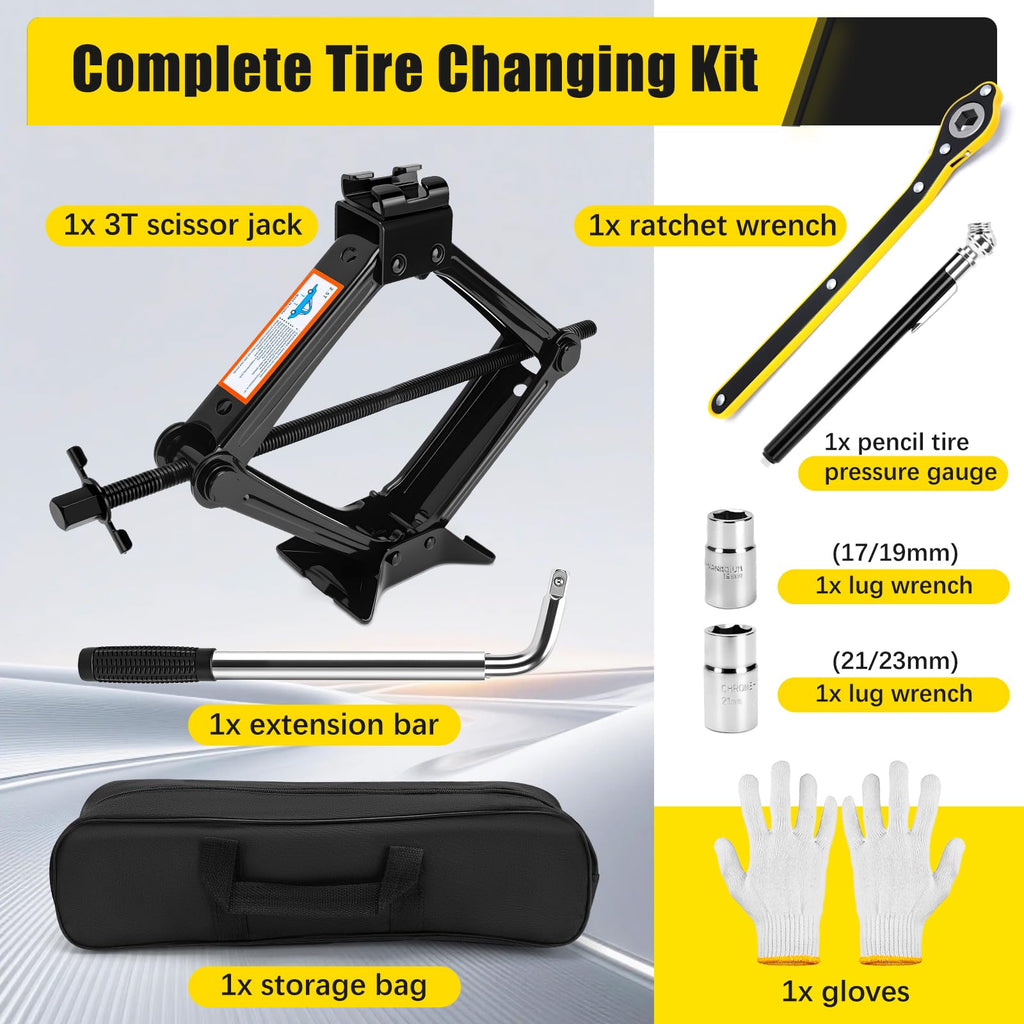 3 Ton Portable Scissor Car Jack with Wheel Wrench E85712