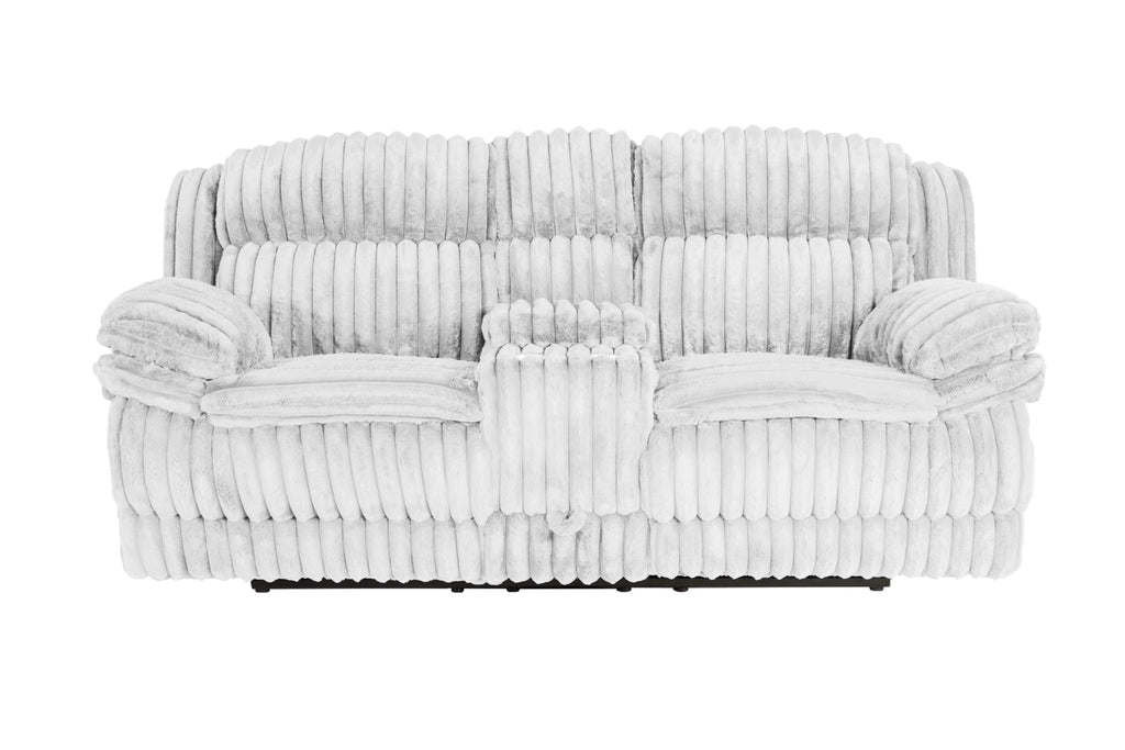Light Gray Corduroy Reclining Loveseat with Console and Drawer Storage D11640