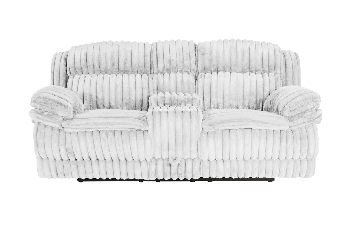 Light Gray Corduroy Reclining Loveseat with Console and Drawer Storage D11640