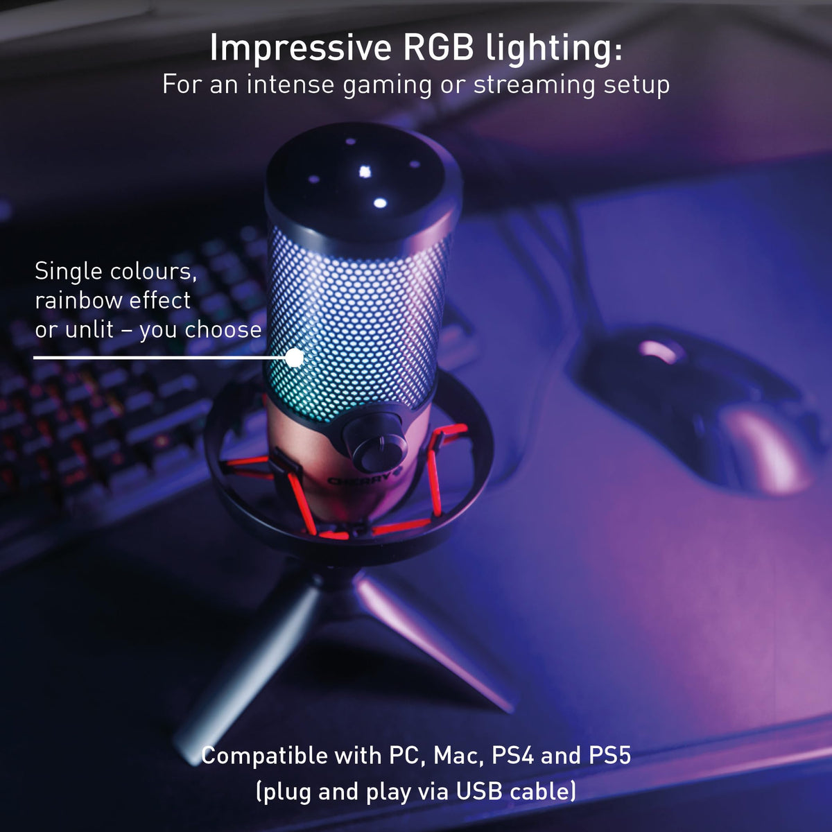 USB Microphone with RGB Lighting, 4 Polar Patterns, Black/Copper V3986