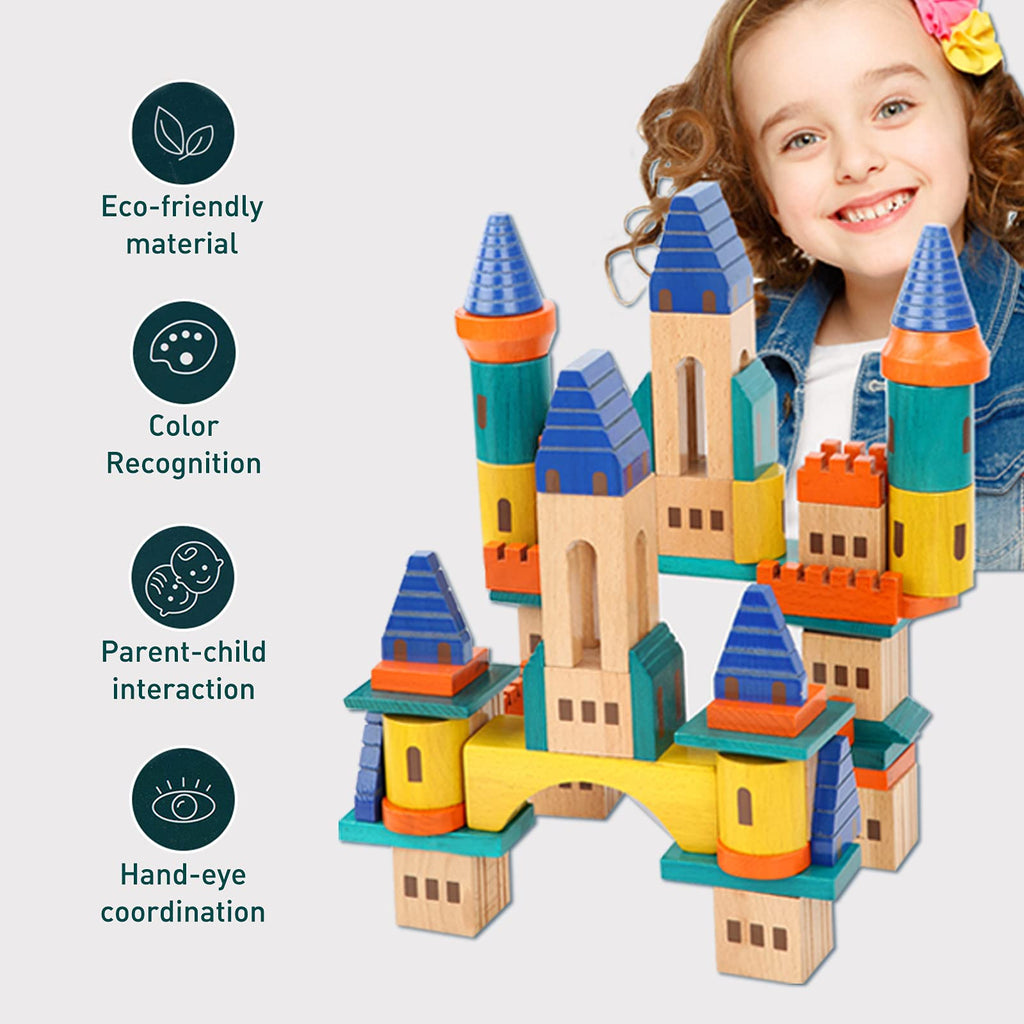 69 Pcs Wooden Building Blocks Set F23991