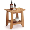 14'' Waterproof Teak Shower Bench with Storage Shelf X1191