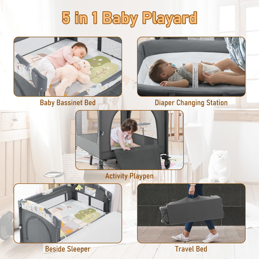 5-in-1 Convertible Baby Crib Bassinet Playpen S27185