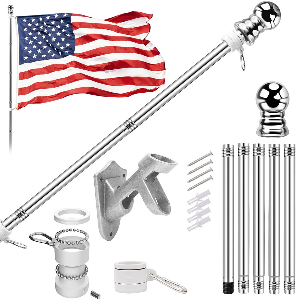 5 FT Flag Pole Kit with 3x5ft American Flag Stainless Steel Q72250