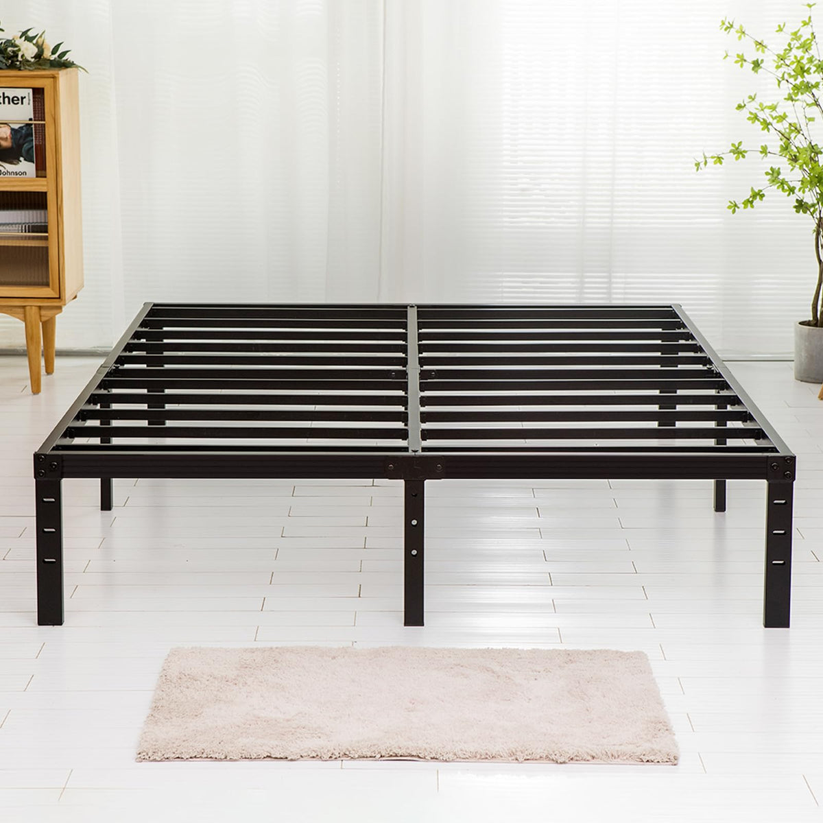 King Size 18 inch Tall Heavy Duty Metal Platform Bed Frame with Steel Slats Support Black P773