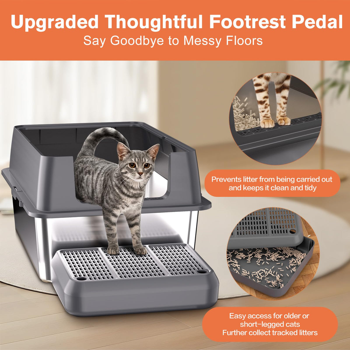 XXL Stainless Steel Cat Litter Box with Lid Y3630