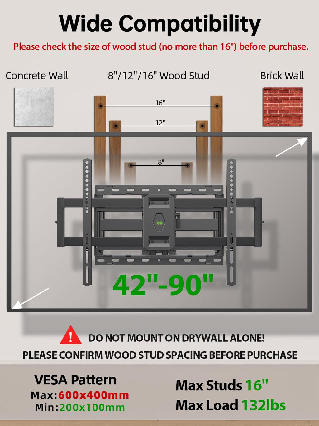 Full Motion TV Wall Mount for 42-90 inch Flat Screen U939913