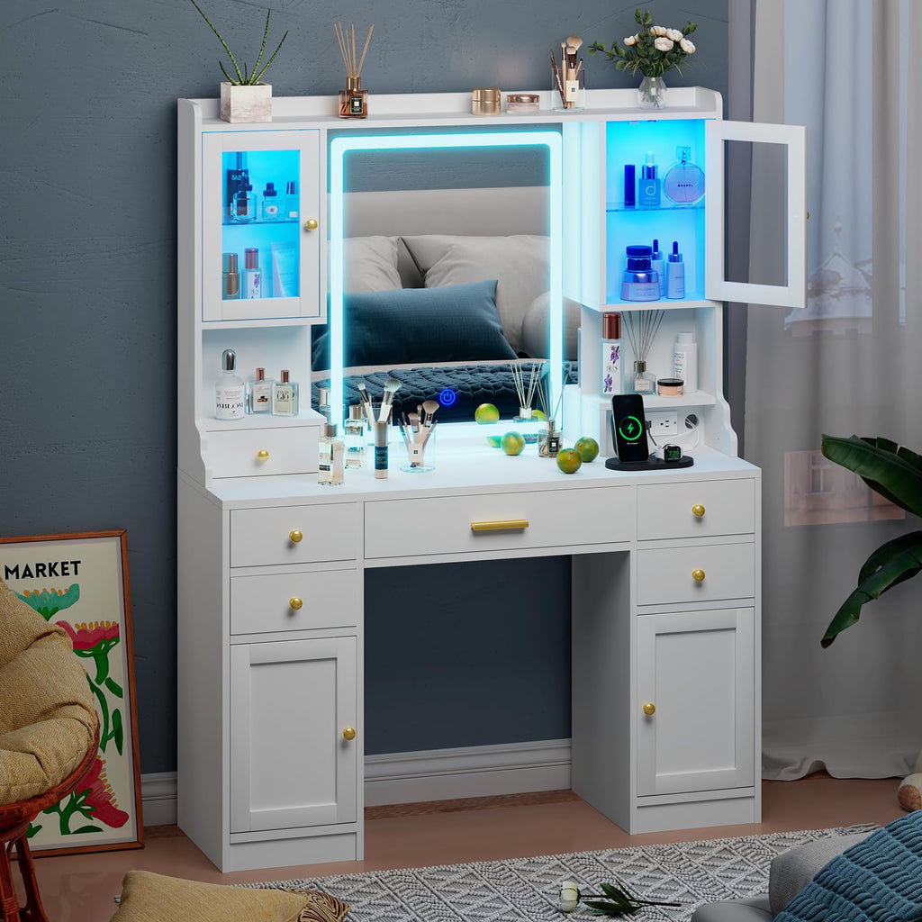 White Makeup Vanity Desk with LED Mirror S216
