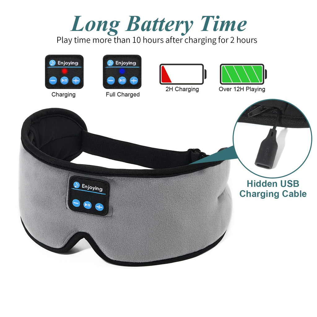 Wireless 3D Eye Mask Sleep Headphones Grey U115