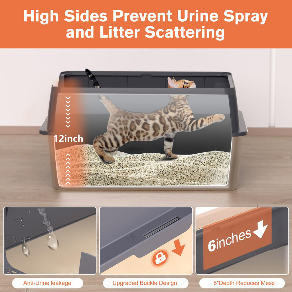 XXL Stainless Steel Cat Litter Box with Lid Y3630