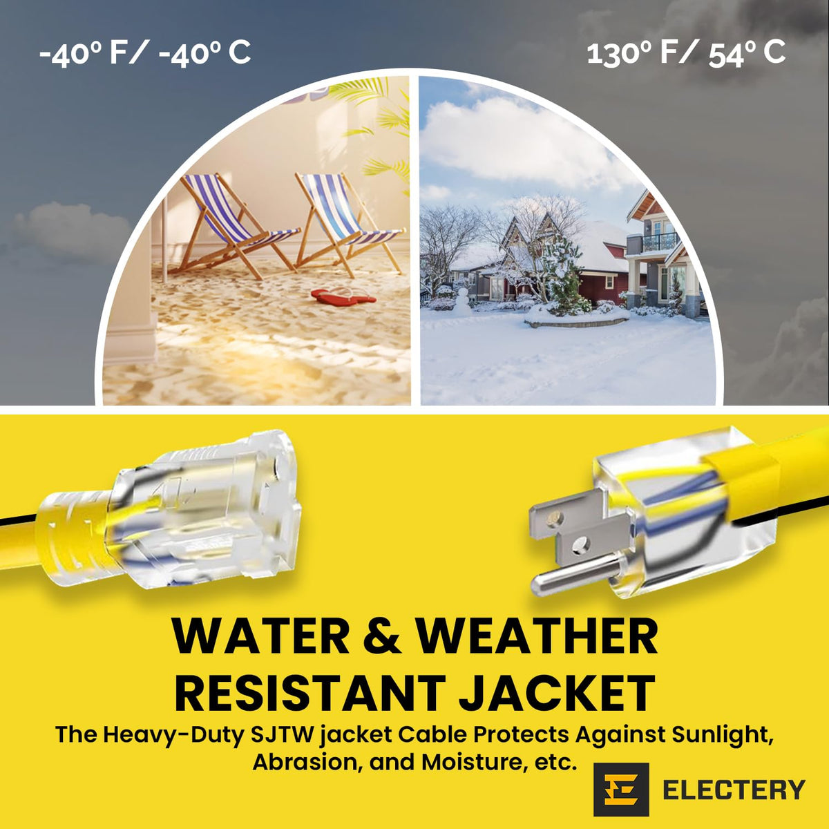 12 Gauge 75 Ft Heavy Duty Extension Cord SJTW Yellow 15Amp 1875W E97168