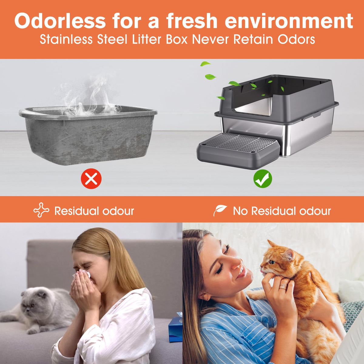 XXL Stainless Steel Cat Litter Box with Lid Y3630