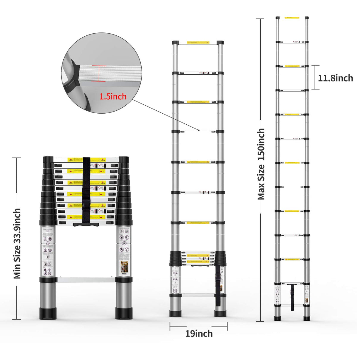 Telescoping Extension Ladder 12.5FT Aluminum with Carry Bag X96530