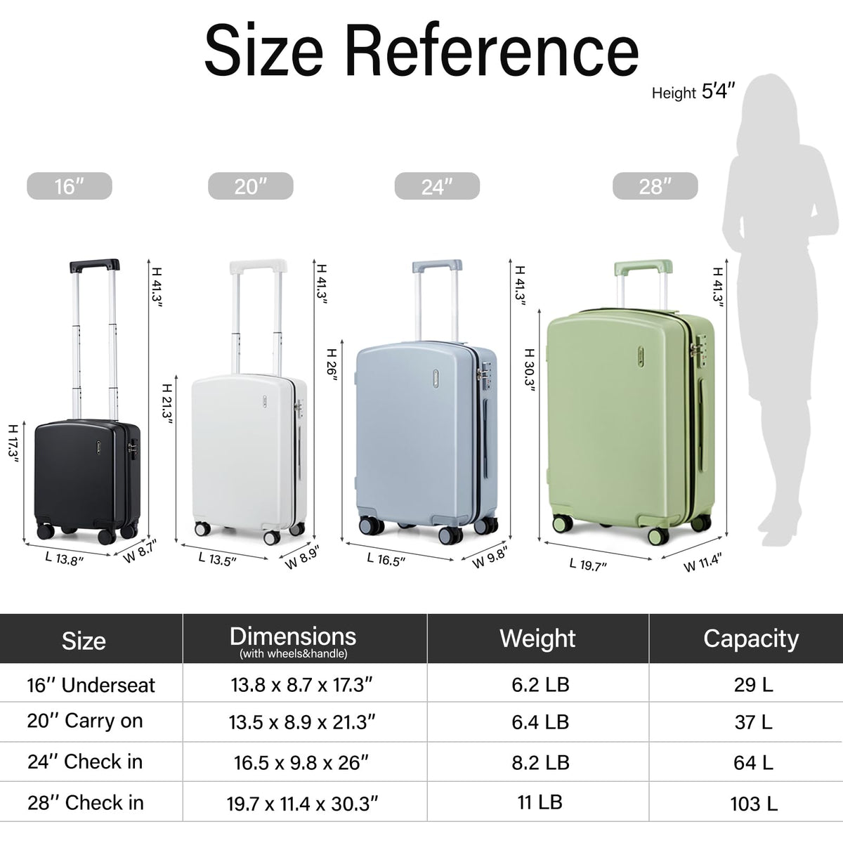16 Inch Underseat Hard Shell Carry On Luggage with TSA Lock L56704