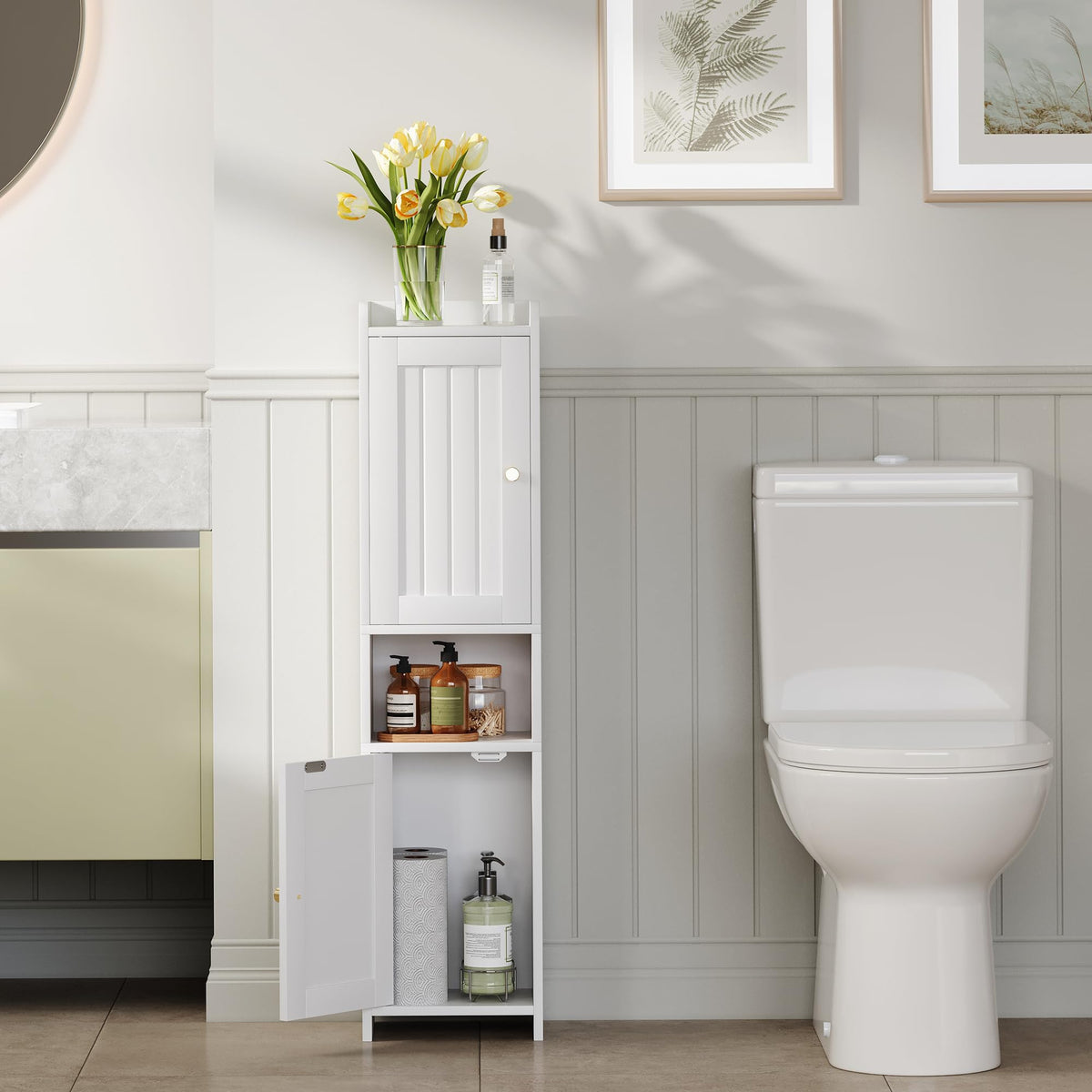 White Bathroom Cabinet with 2 Doors S37162