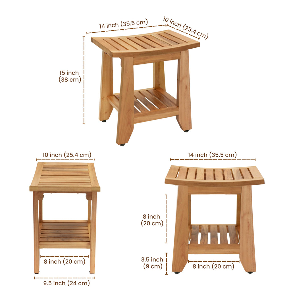 14'' Waterproof Teak Shower Bench with Storage Shelf X1191